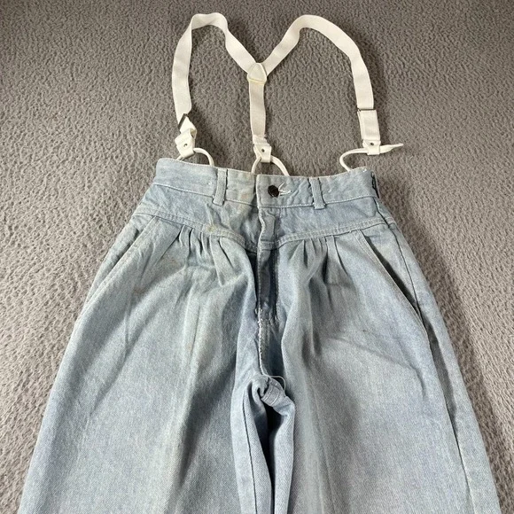 Vintage 70s Womens Pleated Jeans Suspender High Waist Fits 26x28 USA RARE *Read - Picture 2 of 15